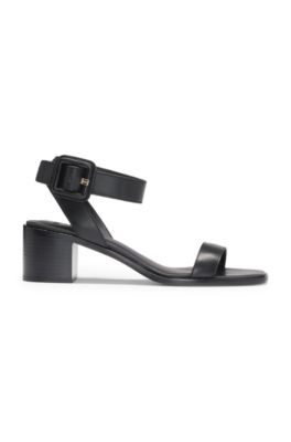 Leather sandals with block heel, Black