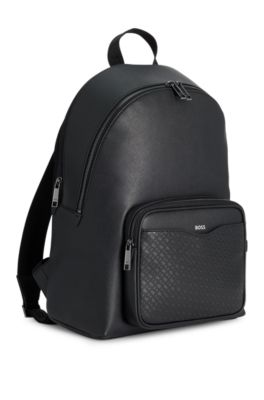 Backpack with monogram-patterned pocket, Black