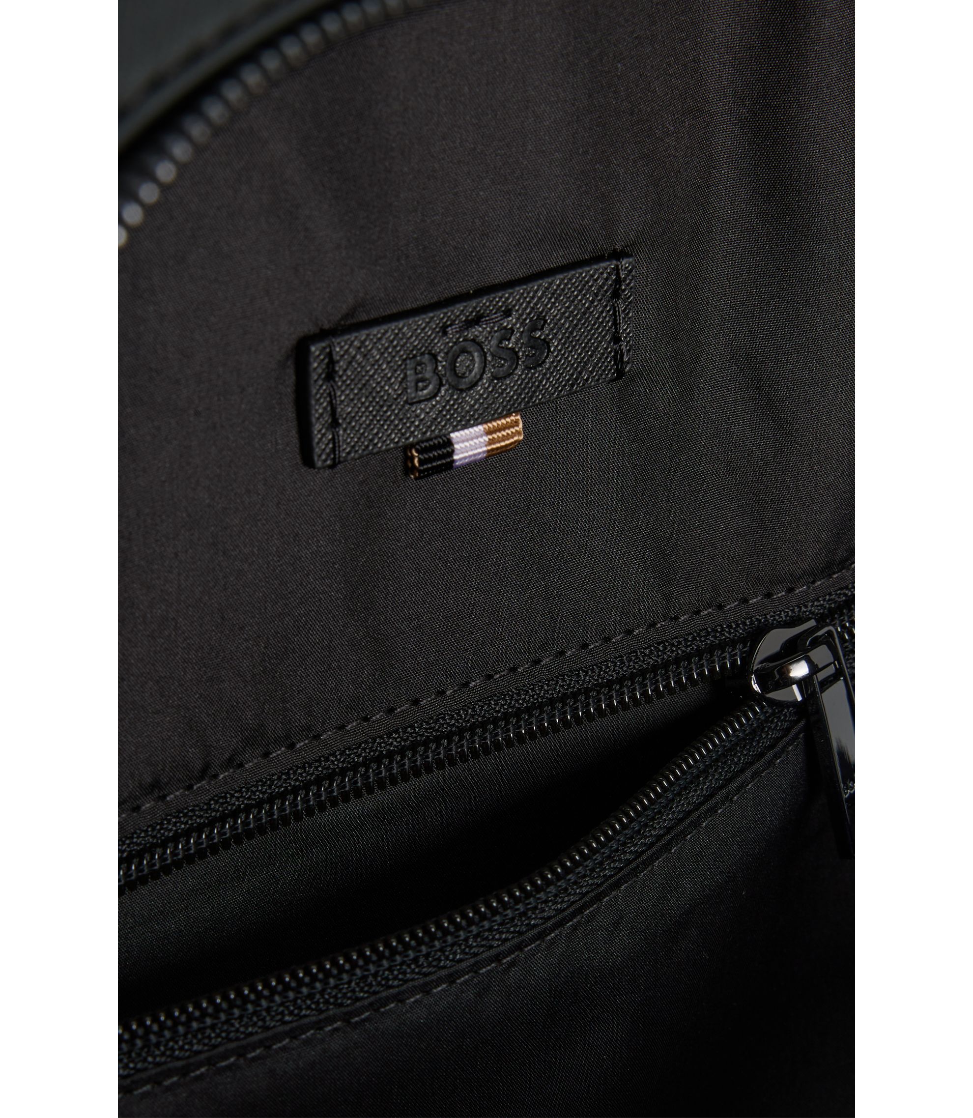 HUGO BOSS ブラックバックパック BOSS - Backpack with monogram-patterned pocket - Black