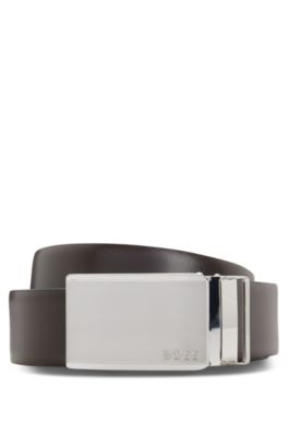 Reversible Italian-leather belt with pin and plaque buckles