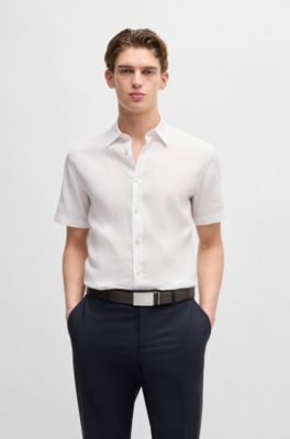 Cintur&oacute;n de piel italiana reversible con cierre de hebilla y placa, Marr&oacute;n oscuro