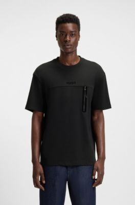 T-shirt en coton m&eacute;lang&eacute; avec d&eacute;tails r&eacute;fl&eacute;chissants d&eacute;coratifs, Noir