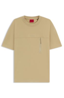 Cotton-blend T-shirt with decorative reflective details, Beige