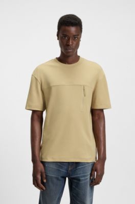 Cotton-blend T-shirt with decorative reflective details, Beige