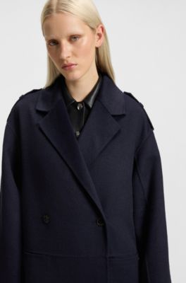 Double-breasted coat in an oversized fit, Dark Blue