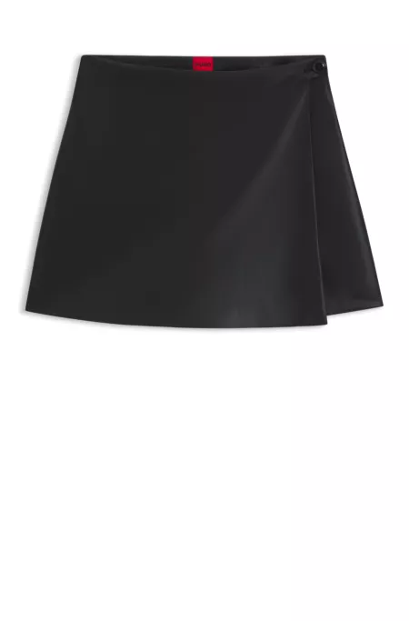 Faux-leather mini skort with wrap front