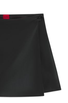 Faux-leather mini skort with wrap front, Black
