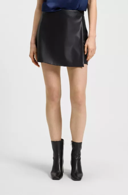 Faux-leather mini skort with wrap front