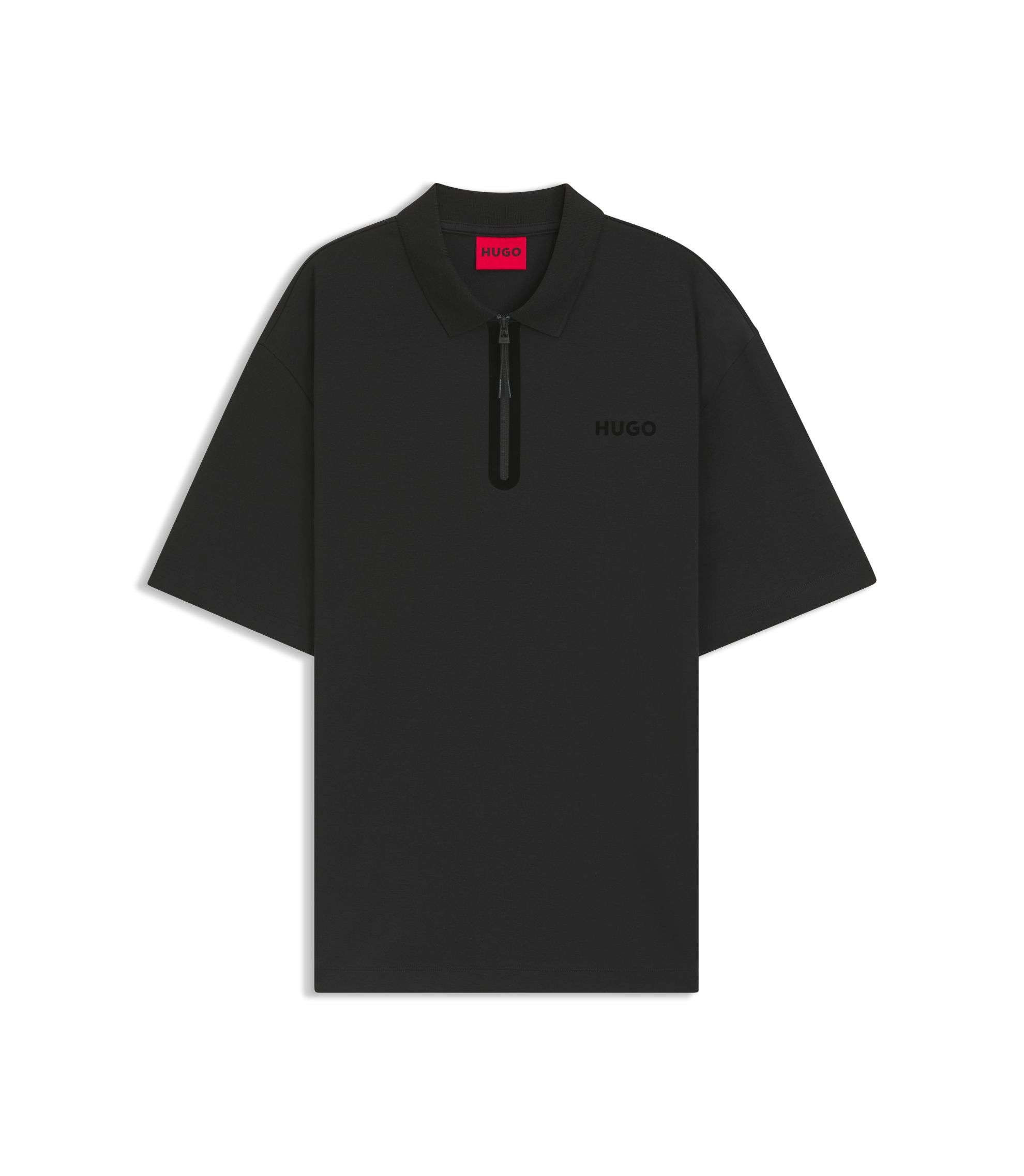 HUGO - Zip-placket polo shirt in a cotton blend - Black