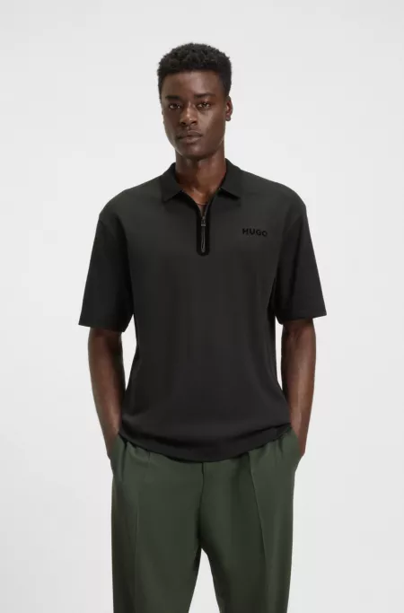Zip-placket polo shirt in a cotton blend