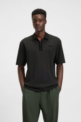Polo de algod&oacute;n con tapeta de cremallera, Negro