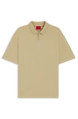 Zip-placket polo shirt in a cotton blend, Beige