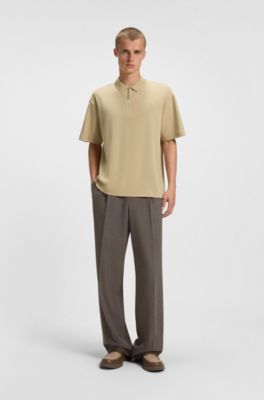 Zip-placket polo shirt in a cotton blend, Beige