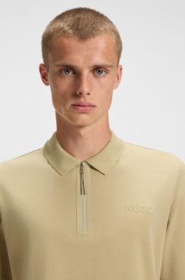 Polo de algod&oacute;n con tapeta de cremallera, Beige