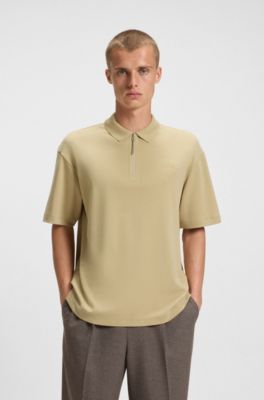 Polo de algod&oacute;n con tapeta de cremallera, Beige