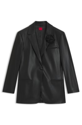 Blazer regular fit en piel sint&eacute;tica, Negro