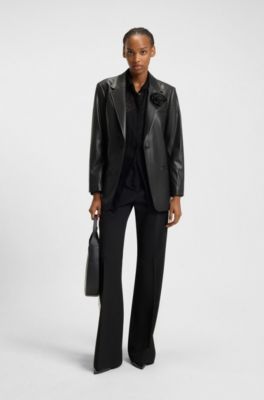 Blazer regular fit en piel sint&eacute;tica, Negro