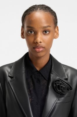 Blazer regular fit en piel sint&eacute;tica, Negro