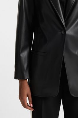 Blazer regular fit en piel sint&eacute;tica, Negro