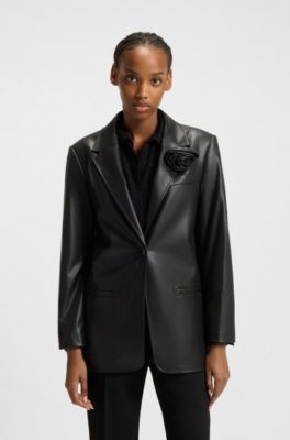 Blazer regular fit en piel sint&eacute;tica, Negro