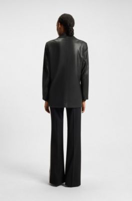 Blazer regular fit en piel sint&eacute;tica, Negro