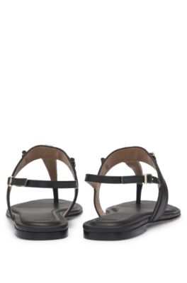 Leather sandals with metallic Double B monogram, Black
