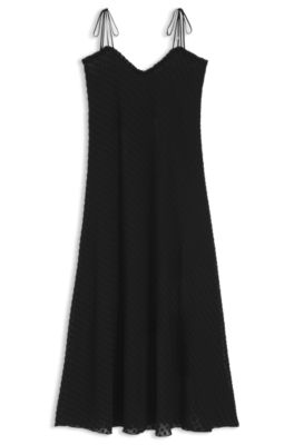 Vestido con tirantes finos y estampado de lunares devor&eacute;, Negro