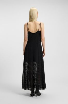 Vestido con tirantes finos y estampado de lunares devor&eacute;, Negro