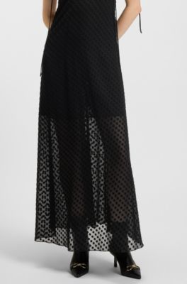 Vestido con tirantes finos y estampado de lunares devor&eacute;, Negro