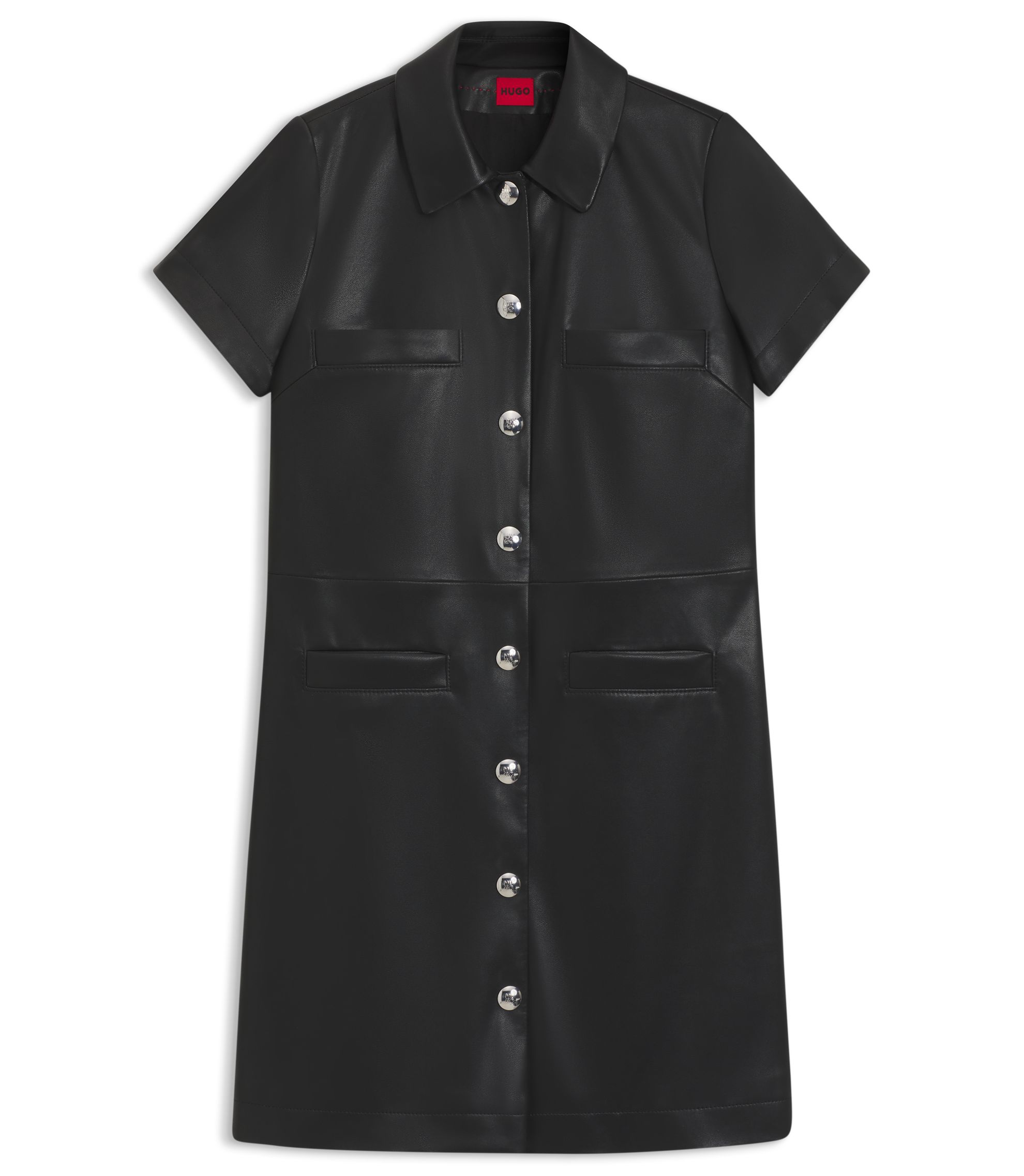 HUGO - Shirt dress in faux leather - Black
