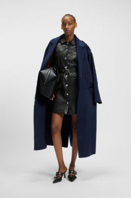 Vestido camisero en piel sint&eacute;tica con botones autom&aacute;ticos, Negro