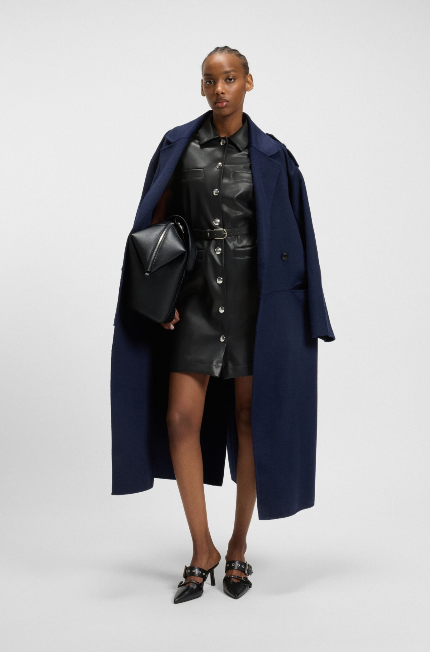 slim fit dress slacks BALYKINA Halter Neck Two Sided Leather Dress in Navy-Blue main image 0
