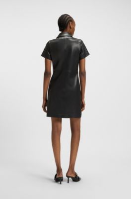 Vestido camisero en piel sint&eacute;tica con botones autom&aacute;ticos, Negro