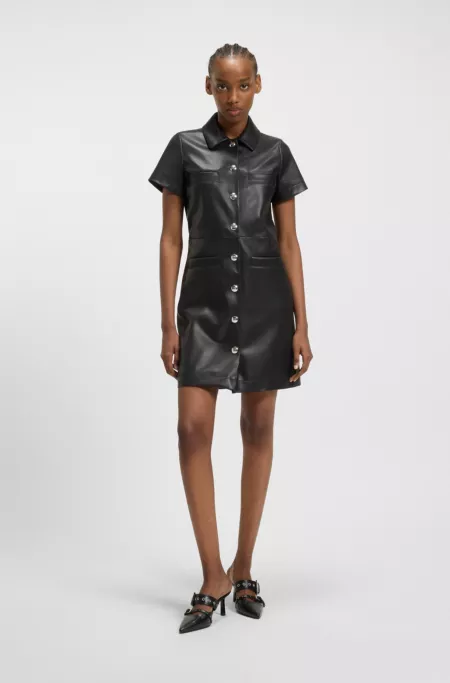Shirt dress in faux leather