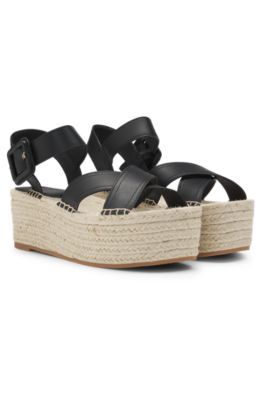 Sandalias de piel italiana con suela de plataforma, Negro