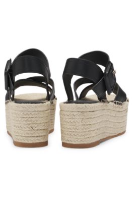Sandales en cuir &agrave; semelle &agrave; plateforme, Noir