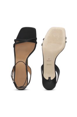 Leather sandals with Double B monogram, Black