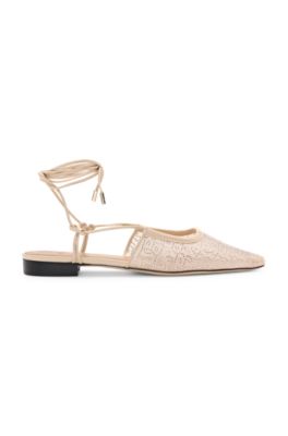 Mesh mules with rhinestone embellishments, light pink