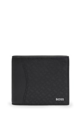 Portefeuille structur&eacute; &agrave; imprim&eacute; monogramme, Noir