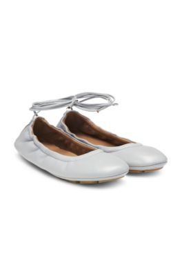 Nappa-leather ballerina pumps with Double B monogram, Light Grey