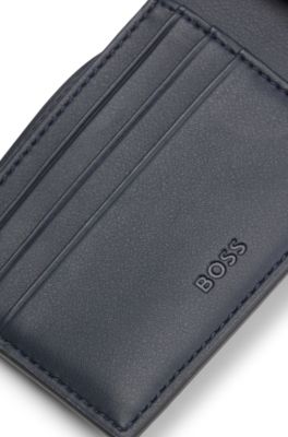 Faux-leather folding wallet with textured trim, Dark Blue