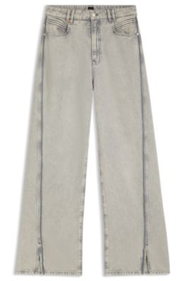Wide-leg jeans with deep hem slits, Dark Grey