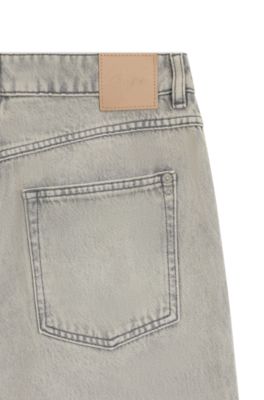 Wide-leg jeans with deep hem slits, Dark Grey