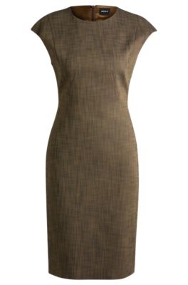 Hugo Boss Cap-sleeve Dress In Melange Stretch Sharkskin In Patterned