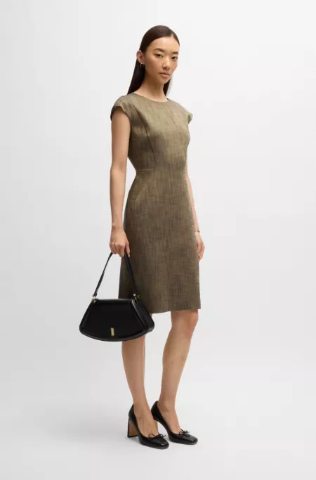 Cap-sleeve dress in melange stretch sharkskin