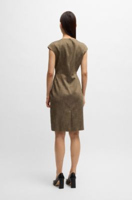 Cap-sleeve dress in melange stretch sharkskin, Brown