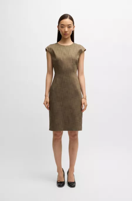 Cap-sleeve dress in melange stretch sharkskin