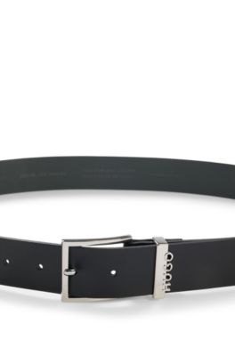 Cintur&oacute;n de piel italiana con logo en la trabilla, Negro