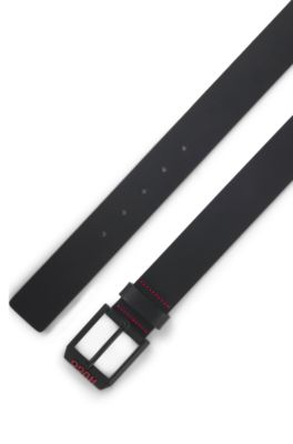 Ceinture en cuir italien avec boucle logo angulaire, Noir
