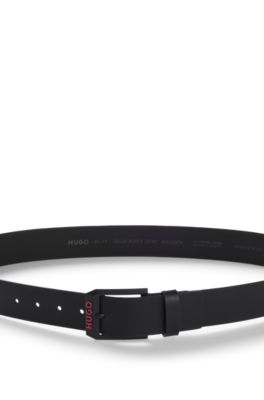 Italian-leather belt with angular logo buckle, Black